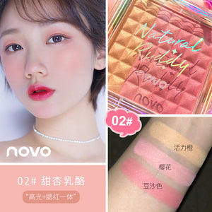 Light Features Tricolor Blush Cheek Base Makeup Smooth Waterproof Lasting Pigment Natural Facial contour Brighten skin