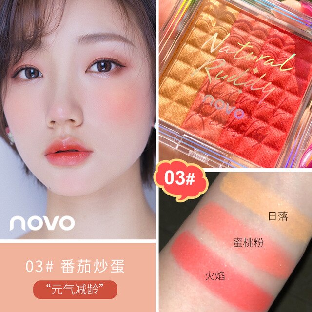 Light Features Tricolor Blush Cheek Base Makeup Smooth Waterproof Lasting Pigment Natural Facial contour Brighten skin